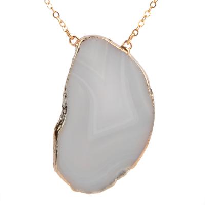 China Jewelry Making New Fashion Chanfar Natural Sliced ​​Agate Stone Gem Charm Necklace For Jewelry Making for sale