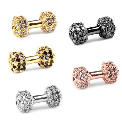 China Popular Wholesale Black CZ Fitness Dumbbell Spacer Beads Crystal Barbell Charm Micro Pave DIY Jewelry Accessories for sale