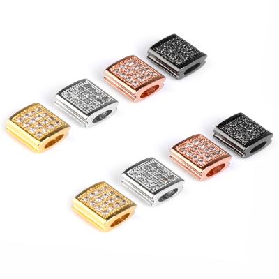 China Popular Wholesale White Square Tube Rhinestone Alloy Jewelry Supplies Big Hole CZ Micro Pave Beads for sale