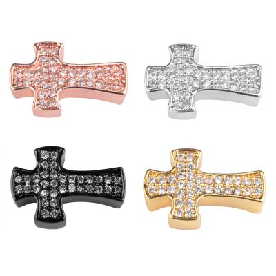 China Micro Pave Beads Bracelet Necklace Jewelry Handmade CZ Micro Paved Crystal Cross Connector Accessories for sale