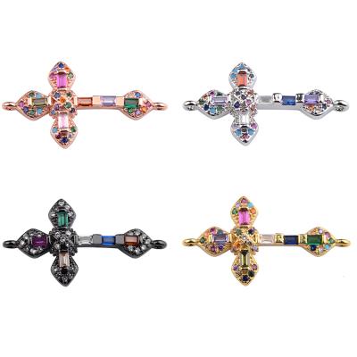 China Micro Pave Beads New Design 4 Colors Jewelry Charm CZ Micro Pave Mix Crystal Cross Shape Connector for sale