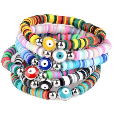 China Colorful Polymer Clay Disc Beads Summer Beach Cute Handmade Style Layered Devil's Eye Accessories Bracelets for sale