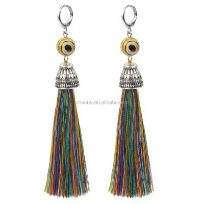 China Natural Chanfar Stone Beaded Tassel Dangle Earrings Bohemian 3 Layer Colorful Tassel Long Cut Earrings For Women for sale