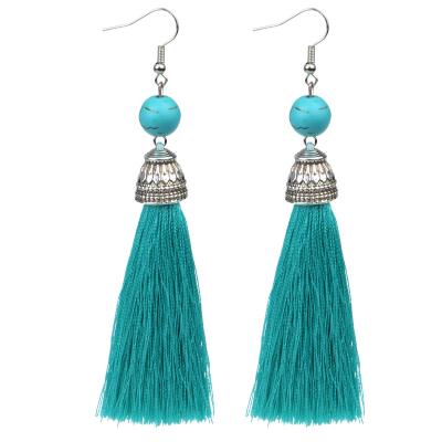 China Long Tassel Silk Tassel Earring With Natural Stone Charm Drop Dangle Earring For Women for sale