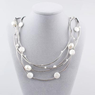 China FASHIONABLE Multi Layer Silver Plated Large Irregular Pearl Circle Necklace Multilayer Necklace for sale