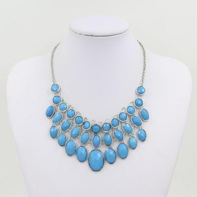 China Fashion Durable Women's Multi Layer Blue Resin Necklace Luxury Large Layer Tassel Necklace For Bride Jewelry for sale