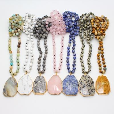 China Environmental Hot Selling Natural Stone Beaded Necklace Ethnic Multicolor Beaded Dangle Long Necklace Women Style Natural Stone Beaded Necklace for sale