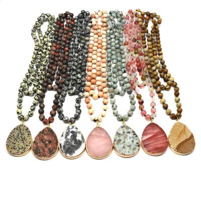 China Natural Stone Factory Environmental Hot Multicolor Beaded Necklace Long Beads Water Drop Pendant Necklaces for sale