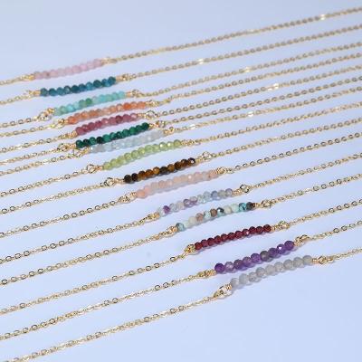 China Environmental Hot Sale Gold Plated Thin Necklace Small Rose Quartz Tiger Eye Gemstone Tiny Chain Natural Stone Beads Necklace for sale