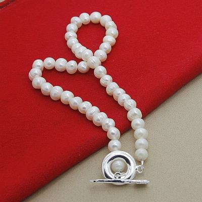 China Environmental Fashion Silver Plated Pearl Beads Necklace Large Freshwater Pearl Necklaces For Women Wedding Jewelry for sale