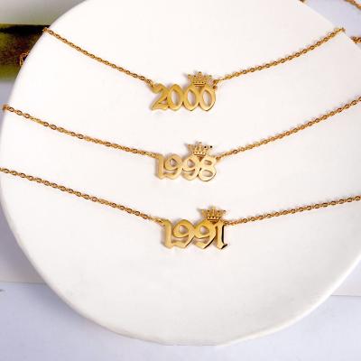 China Environmental 1990-2010 Year Number Birthstone Pendant Necklace Gold Plated Stainless Steel Necklace Jewelry Birthday Wedding Date Gift For Women for sale