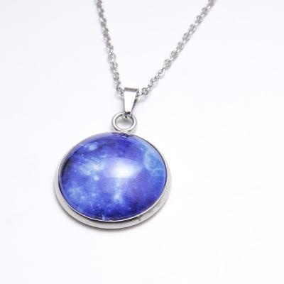 China Environmental Hot Sale Moon Sky Glass Necklace Luminous Dark Pendant Glow in the Dark Moon Necklace Moon Light Pendant Necklace for sale