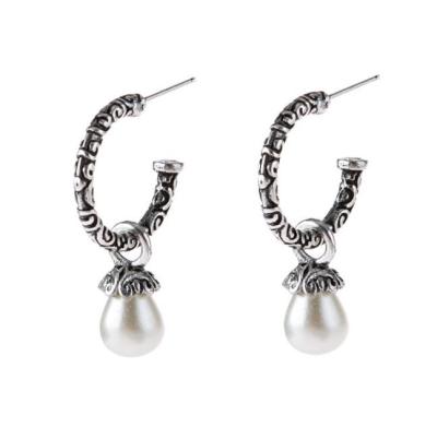 China Retro Plating Large Pearl Circle Baroque Pearl Drop Earring Environmentally Friendly Silver Statement Earrings for sale