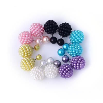 China Fashion Charm Double Side Earring Colorful Imitation Pearl Cute Statement Ball Stud Earrings For Women for sale