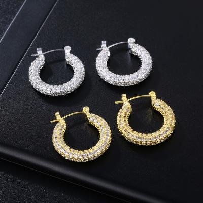 China Shiny Party Circle Earring Luxury Gold Plated Environmentally Friendly Copper Zircon Brass Huggie Earrings For Women for sale