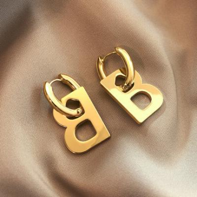 China Environmental Friendly Popular Circle Earrings Letter B Stainless Steel Brands Custom Name Personalized Gold Filled Ear Cuff for sale