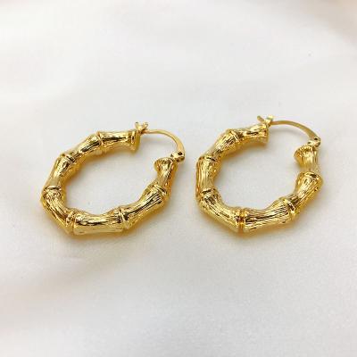 China Eco-Friendly Trendy Oval Jewelry Large Circle Earrings Big Gold Plated Personalized Bamboo Women Copper Earrings for sale