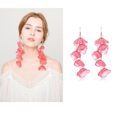 China Bohemian Jewelry Statement Dangle Earrings Long Environmental Red Flower Rose Petal Large Tassel Earrings For Women for sale