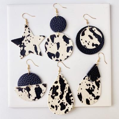 China Environmentally Friendly Geometric Layered Leather Leopard Print Cow Print Water Drop Earring Hook Around Water Drop Dangle Earrings for sale