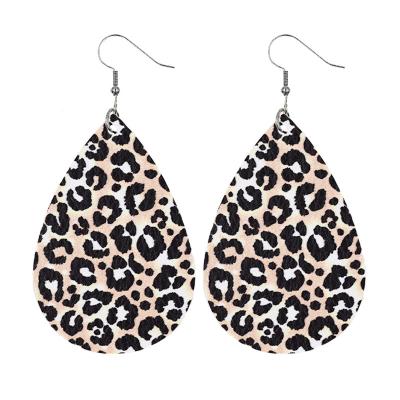 China Hot Selling Environmentally Friendly PU Double-Sided Print Leopard Print Leather Earrings Drop Shaped Earrings For Women for sale