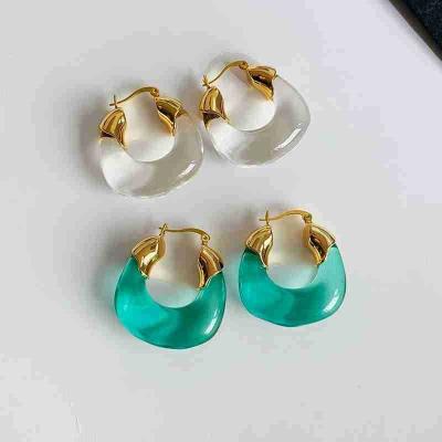 China Environmental friendly summer 18K gold plated colorful transparent resin earrings woman resin circle U-shaped earrings for sale