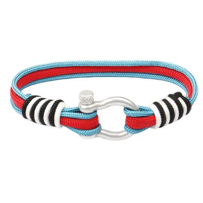 China Environmental Custom Colorful Nylon Sailing Rope Stainless Steel Bracelet Anchor Hook Men Braid Cuff Bracelet for sale