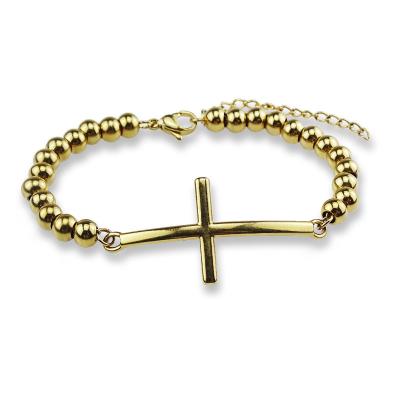 China Environmental Gold Plated Beaded Bracelet Rosaries Wrap Stainless Steel Religious Catholic Rosary Bracelet for sale