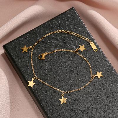 China Trendy Environmental Gold Plated Cuban Link Star Gold Tassels Adjustable Anklet Lucky Ankle Bracelets Stainless Steel Jewelry CIA for sale