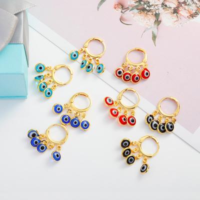 China JXX 2021 Fashion EarJewelry Huggie Earrings Environmental Friendly Zircon Devil's Eye Blue Eye 24K Gold Plated Circle Earrings For Women 2021 for sale