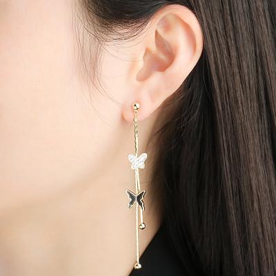 China JXX HB-132A HB New Style Ladies Butterfly Stud Earrings Jewelry 18 Gold Zircon Butterfly Long Romantic Bridal Tassel Earrings for sale