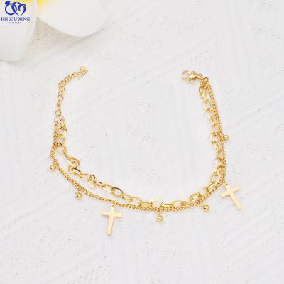 China High Quality JXX New and American European Popular Religious Bracelet Stainless Steel Totem Jewelry Dripping Bell Chain Hanging Double Cross for sale