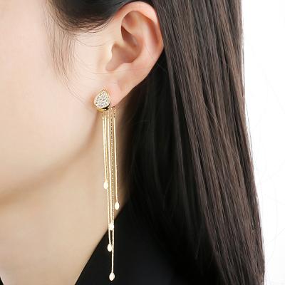 China JXX HB-161A FASHIONABLE Women's Romantic Water Drop Zircon With Tassel Stud Earrings 925 18K Gold Plated Silver Earrings For Office Lady for sale