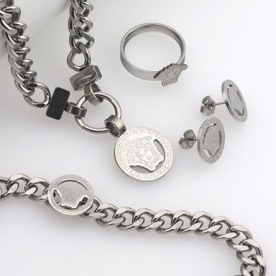 China JXX BXG-02B High Quality Stainless Steel Four Pieces Classic Coin Pendant Jewelry Sets Women for sale