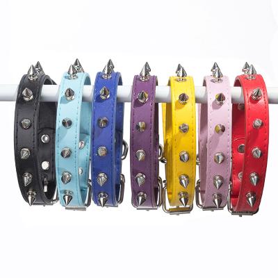 China Anti Bite Dog Collars Custom Leather Studded Neck Band Suitable for Medium and Large PU Leather Punk Rivet Dogs Small Size Pointed Dog Collar for sale