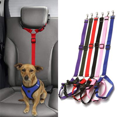 China Custom Adjustable Nylon Dog Seat Car Seat Belt Back Seat Headrest Dog Car Safety Belt for sale