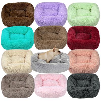 China Unique Plush Solid Color Dog Heating Bed Suitable for Small, Medium and Large Pet Room Dog Bed Super Soft Winter Warmth Plush Kennel for sale