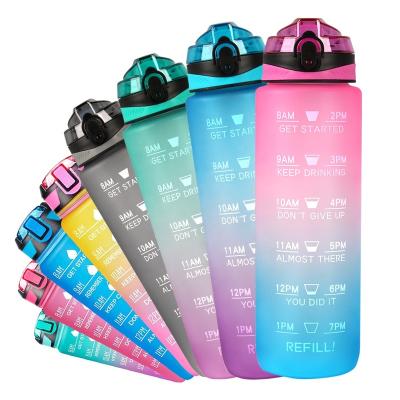 China Custom Logo 32Oz Tritan Bpa Viable Free Time Marker Plastic Water Bottle Frosted Hot Water Motivational Water Bottle for sale