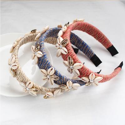 China European&American Style Fashion Cowrie Shell Beads Hemp Rope Hair Circle Leisure Resort Headband Hair Accessories for sale