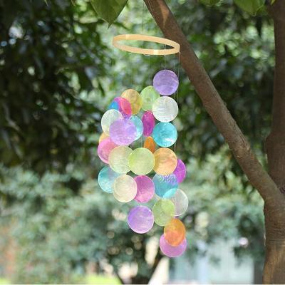 China Coastal Handmade Capiz Shell Wind Chime Wall Hanging Opens Natural Shell Beach Wedding Decor Home Decor for sale