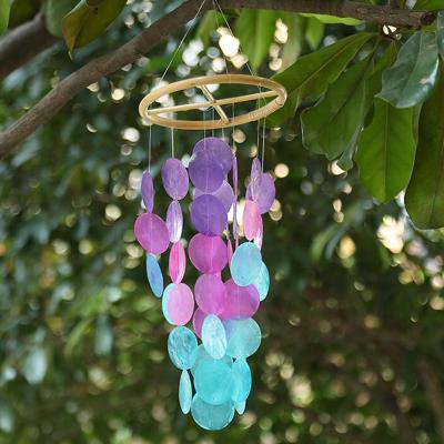 China Shell Handmade Capiz Shell Wind Chime Hanging Open Shell Beach Wedding Decor Home Natural Decor for sale