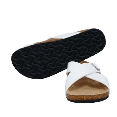 China Breathable Soft Cowhide Leather For Cork Slippers Summer Arch Flat Braided Sandals Beach Comfort Support Wholesale Ladies Soft Flat Sandals Summer Shoes Women Slippers for sale