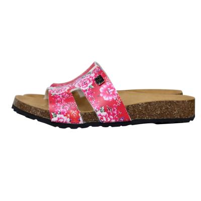 China Wholesale Soft Comfort Summer Breathable Cowhide Leather Printed Waterproof Cork Flat Slippers Ladies Arch Support Sandals for sale