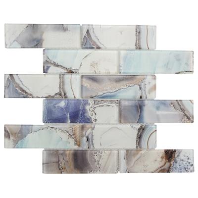 China Modern White And Blue Marble Glass Mosaic Tiles Kitchen Bathroom Wall Tiles for sale