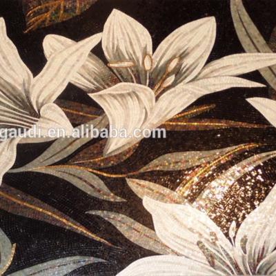 China Parquet 3d Flower Wall Art Mosaic Glass Wall Slabs Painting Interior Decoration for sale