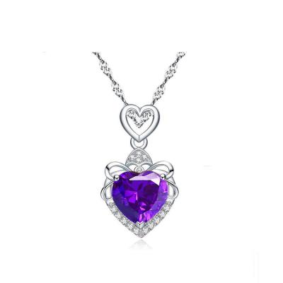 China Lead Free Zircon Heart Shape Fashion Necklace Sterling Silver Jewelry For Mother's Gift for sale