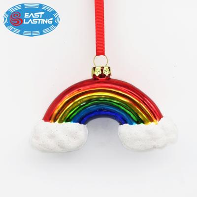 China Custom Folk Christmas Glass Painting Art Rainbow Hanging Ornament For Christmas Decoration for sale