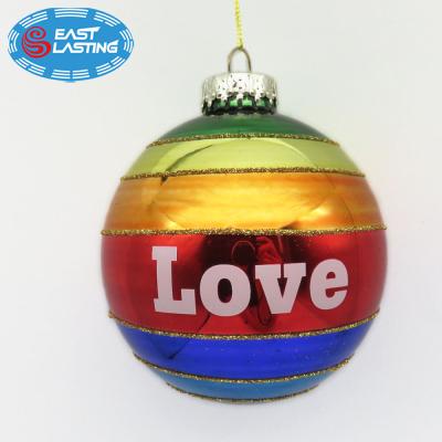 China Folk Art LGBT Love Custom Glass Ornaments Rainbow Gift Hanging Christmas Ball for sale