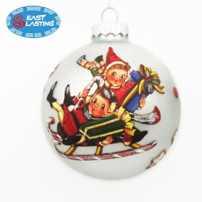 China Folk Art OEM Happy Glass Ball Holiday Personalized Hanging Ornaments For Christmas Decoration for sale