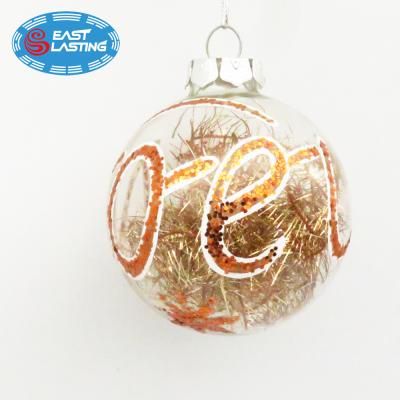 China People Art Tinsel Filled Christmas Tree Ornament Glass Personalized Custom Round Ball for sale