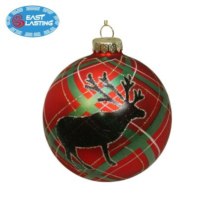 China BSCI Decoration, Festival Celebration Reindeer Personalized Christmas Tree Ornament Glass Hanging Round Ball 100mm for sale